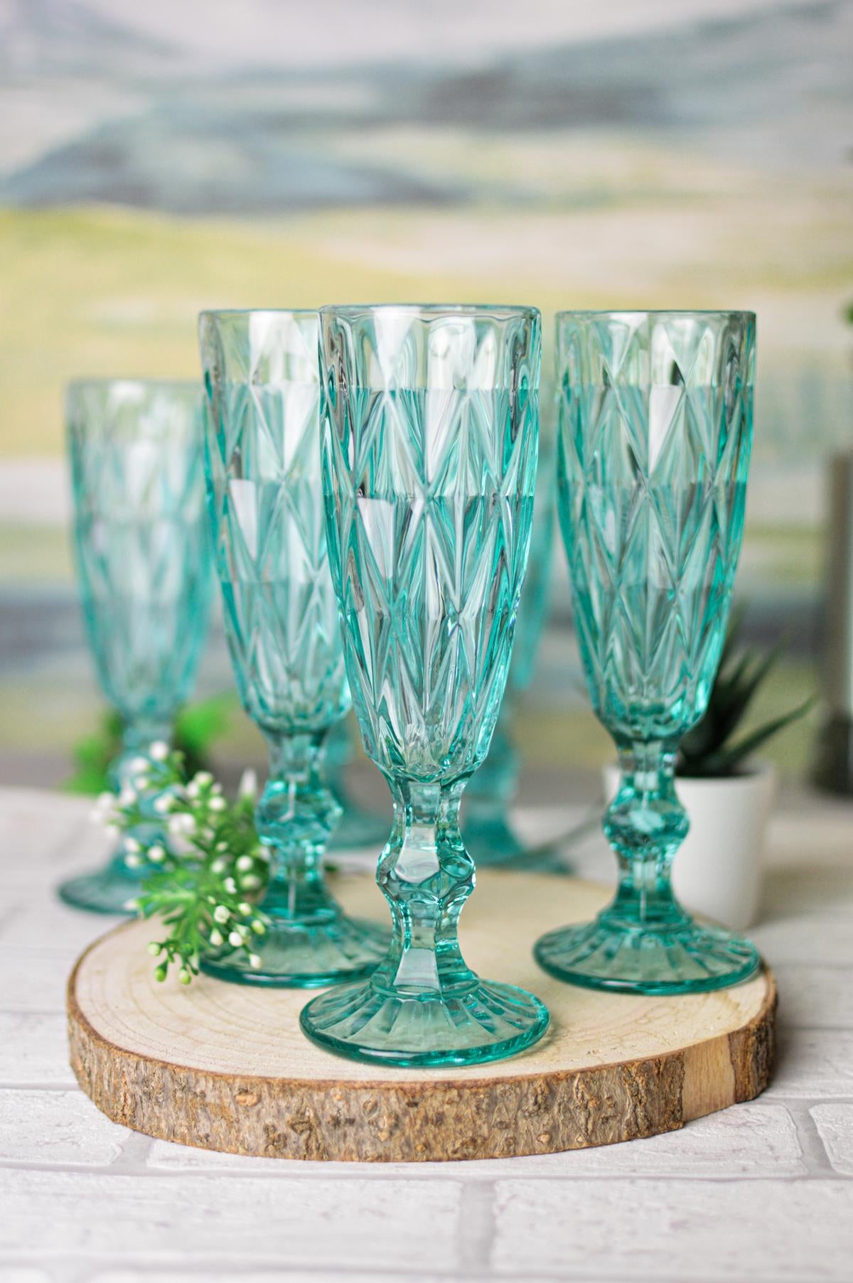 6 Blaue Sektgläser mit Schliff Sektkelche Champagner Prosecco Sektglas Proseccoglas