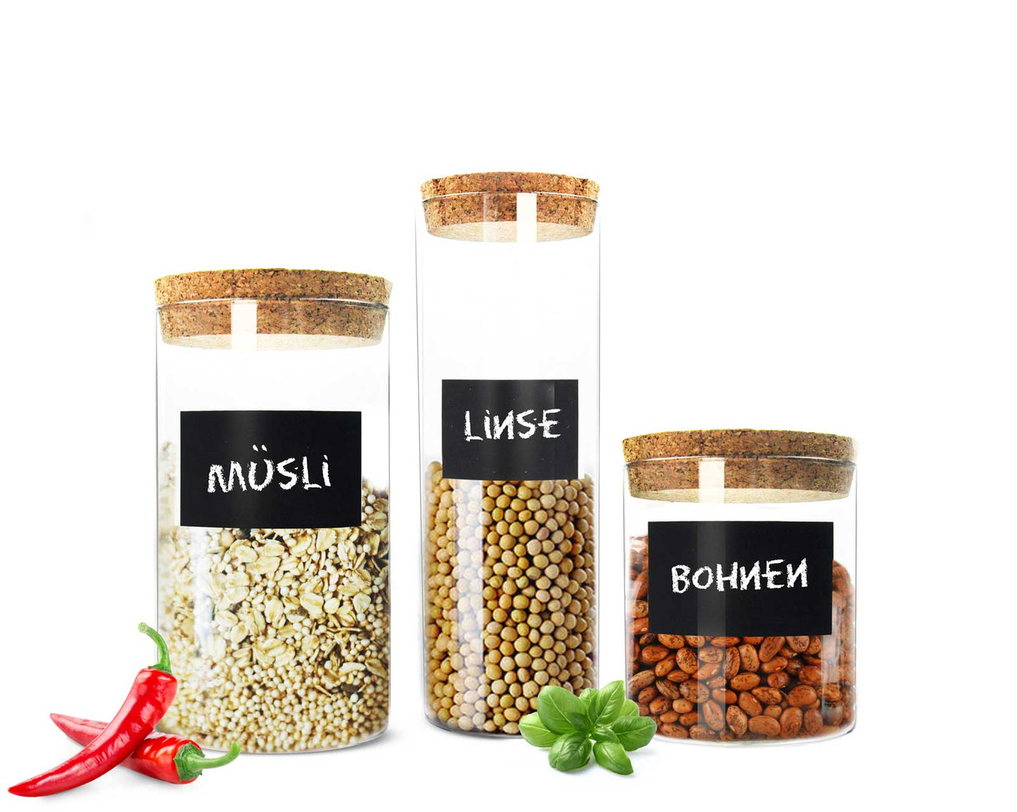 3 bocaux de conservation avec couvercles et autocollants pot de conservation en verre