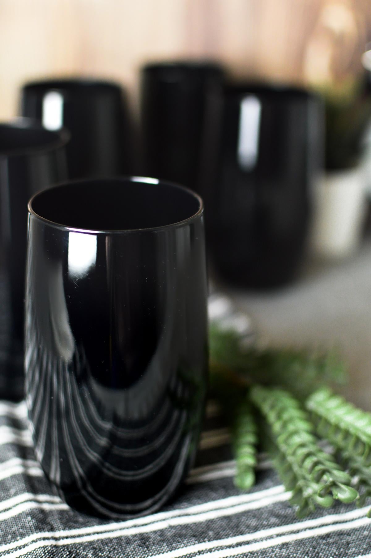 6 verres à boire noirs 420ml, verres à eau, verres à jus, verres à cocktail, verres à long drink