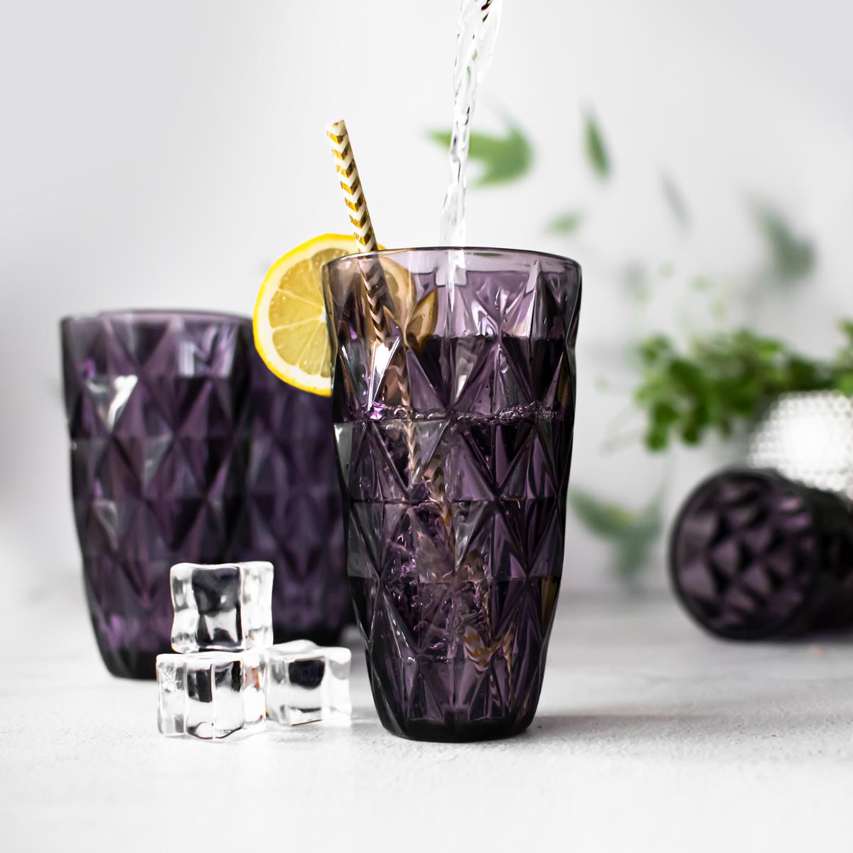 6 Trinkgläser 400ml Lila mit Relief Longdrinkgläser Cocktailgläser Saftgläser