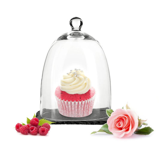 Glasglocke auf Schieferplatte 15x20cm Glashaube Glaskuppel Glocke Glasdom Haube