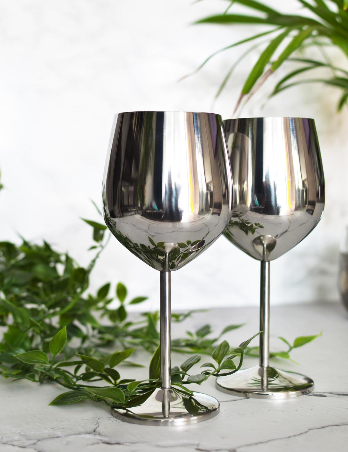 2 Weingläser 510ml Silber Edelstahl Weinkelch/Becher Rotweinglas unzerbrechlich