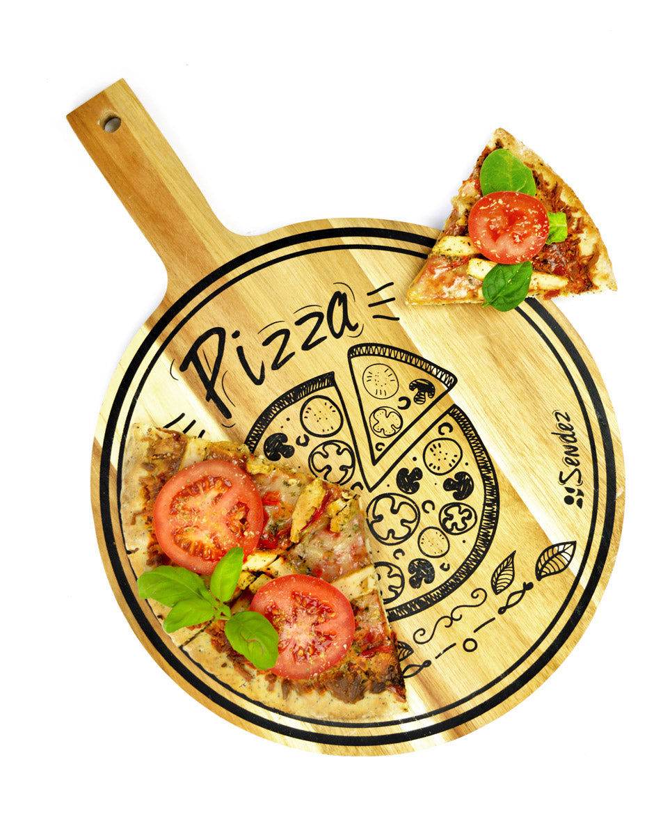 Pizzabrett mit Griff und Aufdruck ø30cm Holzbrett Vesperbrett Käsebrett Wurstplatte Pizzateller