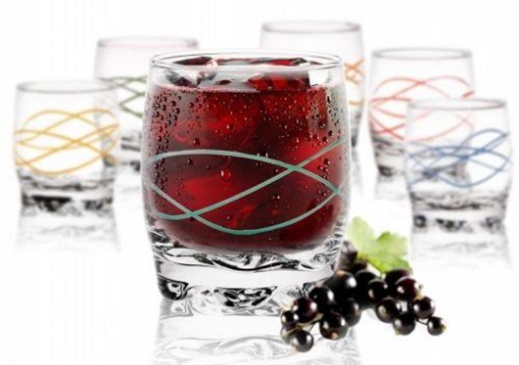 6 Trinkgläser 250ml bunte Linien-Motiv Wassergläser Saftgläser Whiskygläser