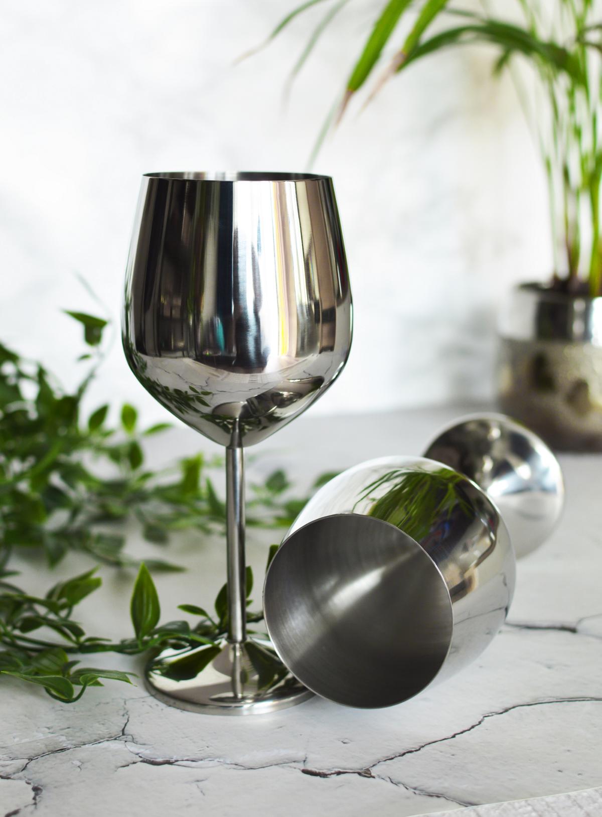 2 Weingläser 510ml Silber Edelstahl Weinkelch/Becher Rotweinglas unzerbrechlich