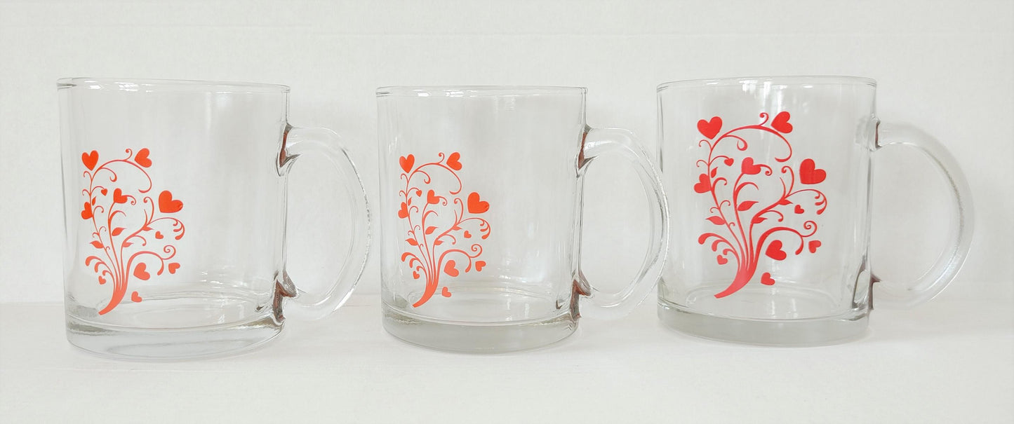 6 Teegläser 300ml mit Henkel und Motiv Teebecher Gläserset