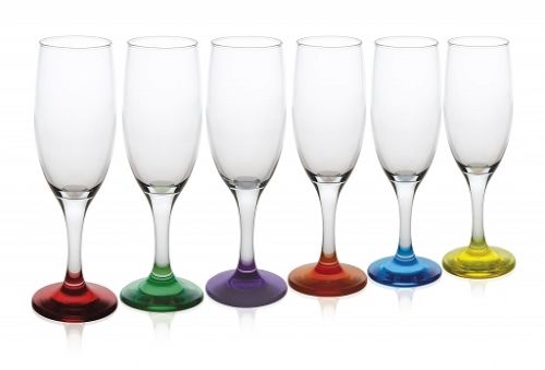 6 Sektgläser mit farbigem Fuß 200ml Sektkelche Champagner Prosecco Proseccoglas