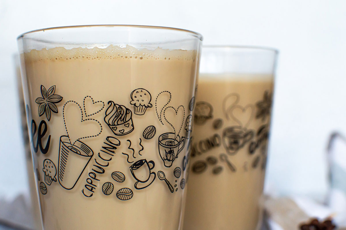 6 Latte Macchiato Gläser 310ml Kaffeegläser Teeggläser Teegläser mit schwarzem Kaffee-Aufdruck