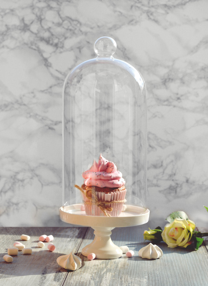 Glass bell with porcelain plate decorative bell glass lintel glass dome glass hood decorative table decoration 30cm