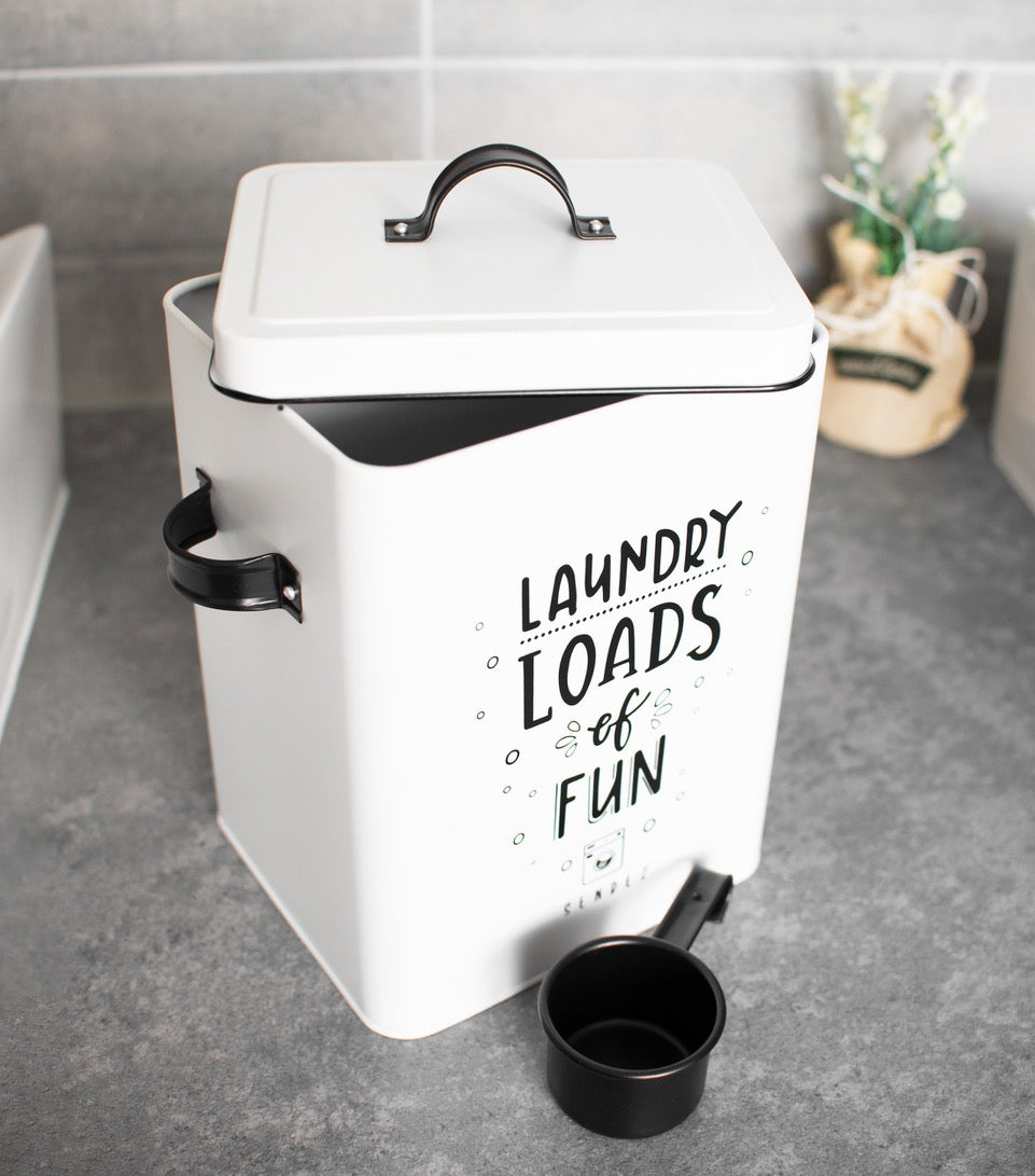 Bidon de lessive 6L bidon en métal avec couvercle et cuillère boîte à lessive bidon à lessive blanc