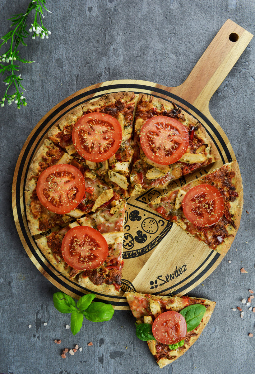 Pizzabrett mit Griff und Aufdruck ø30cm Holzbrett Vesperbrett Käsebrett Wurstplatte Pizzateller