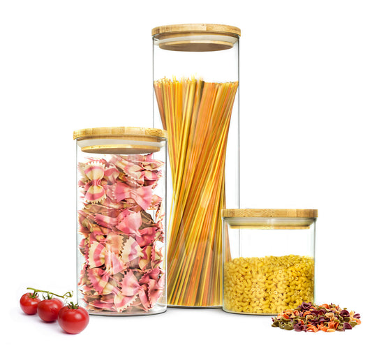 Set of 3 storage containers with lids, storage containers, storage jars, storage jars