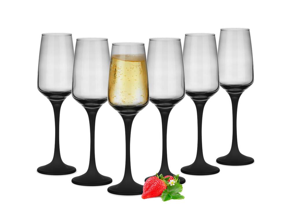 6 Sektgläser 210ml mit schwarzem Stiel Champagner Sektkelche Sektglas Proseccogläser Prosecco