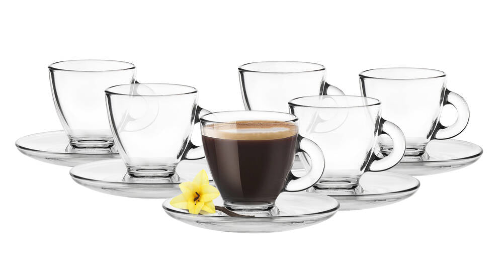 6 Espresso-Tassen 85ml mit 6 Untertellern, 12-teiliges Set, Espressogläser