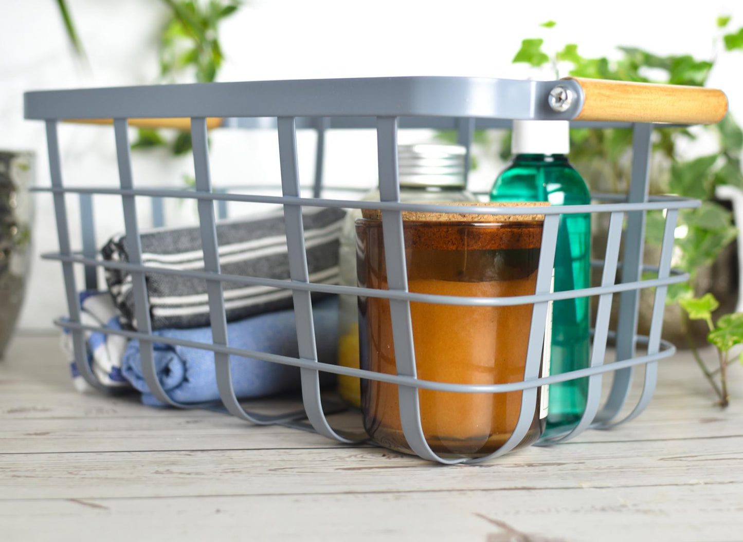 Aufbewahrungskorb aus Metall Drahtkorb Gitterkorb Metallkorb Allzweckkorb Wäschekorb Grau