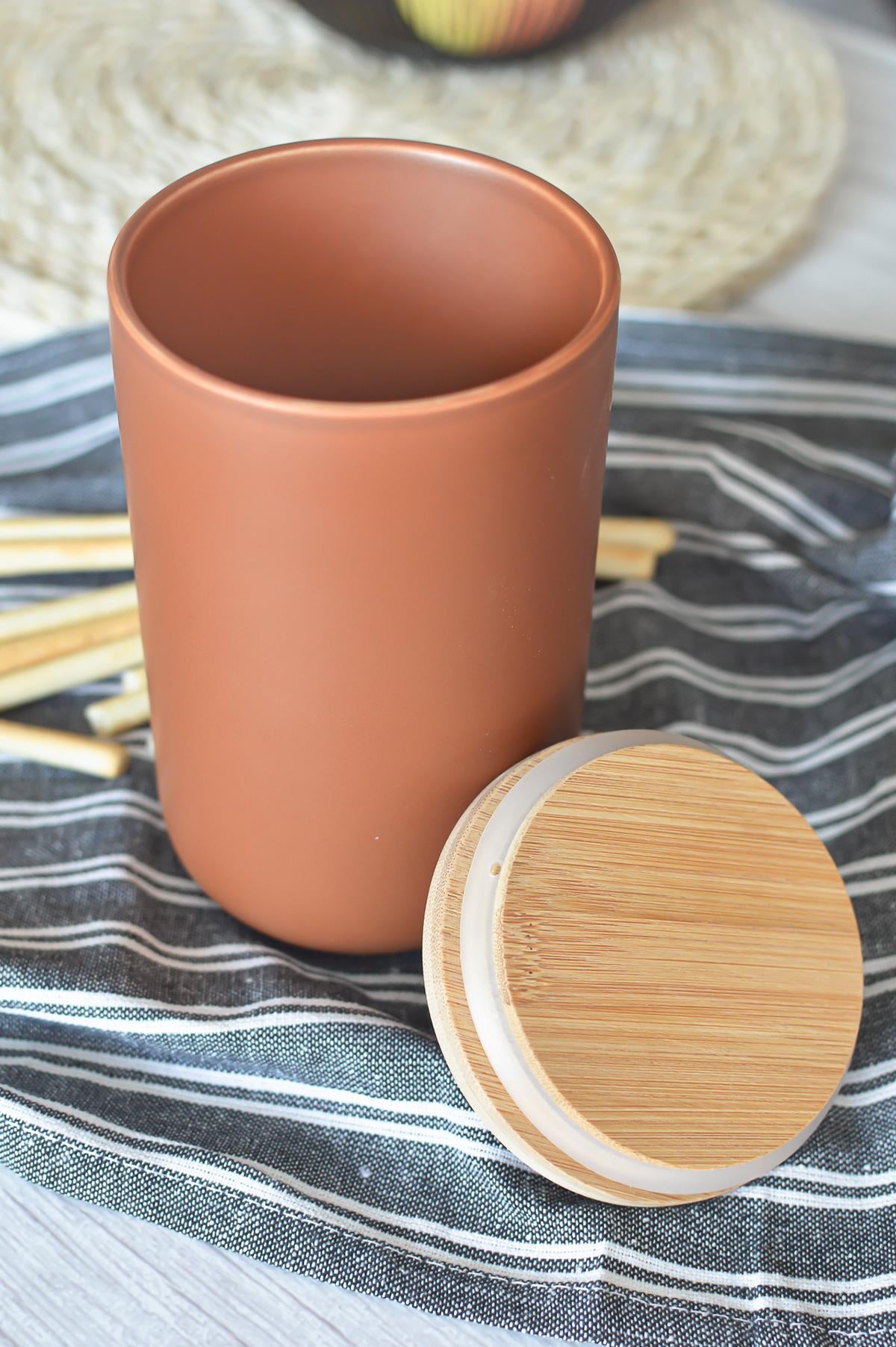 Vorratsdose Braun aus Porzellan mit Bambusdeckel  Vorratsbehälter Dose Vorratsglas Aufbewahrungsdose