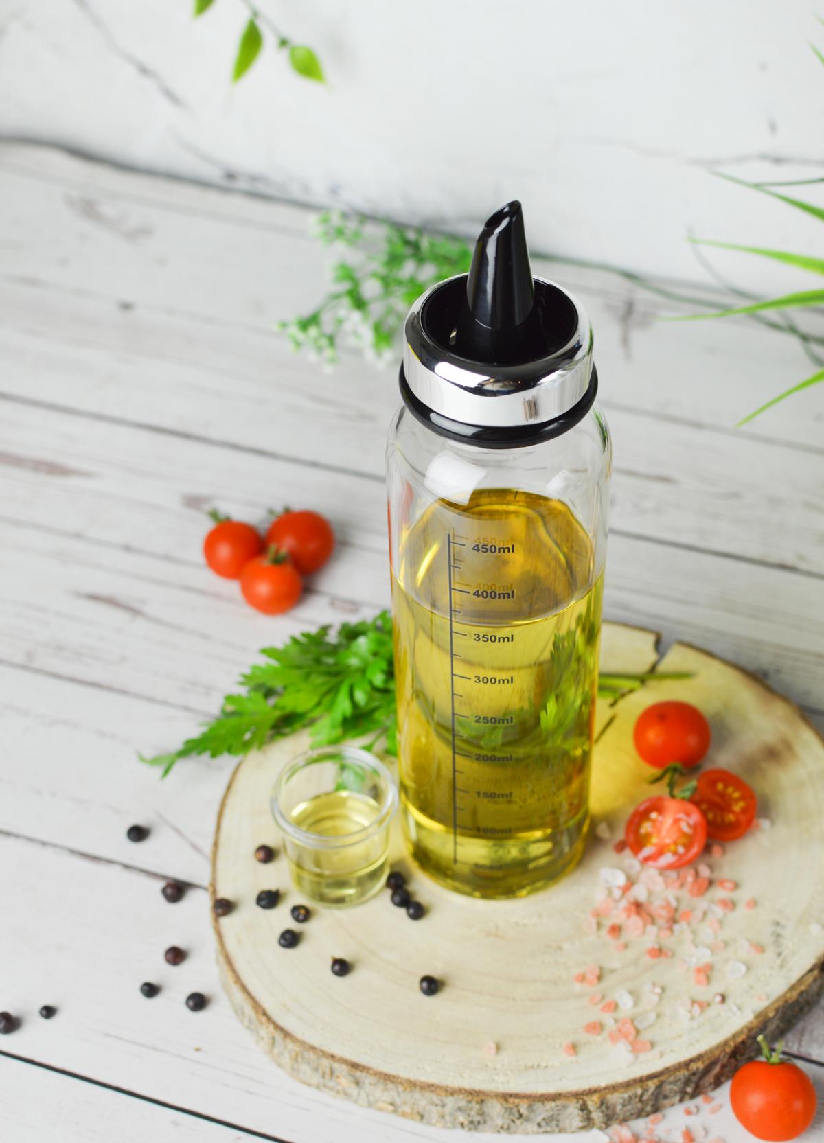 Bouteille d'huile de vinaigre 500 ml avec verseur et bouchon anti-goutte avec distributeur d'huile graduée distributeur de vinaigre