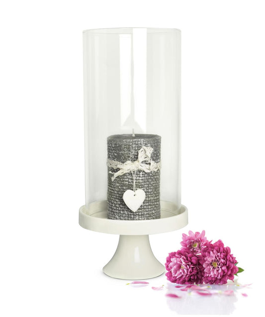 Windlicht Glaszylinder mit Porzellanteller Kerzenhalter Tischdeko Kerzenständer Laterne