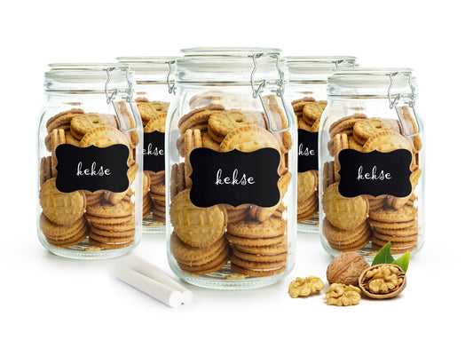 6 Einmachgläser 1500ml Bügelverschluss 10 Etiketten Stift 6x Dichtung Vorratsglas Vorratsdose