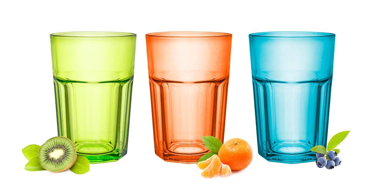 6 bunte Cocktailgläser 350ml Kaffeegläser Teeggläser Longdrinkgläser Caipirinha