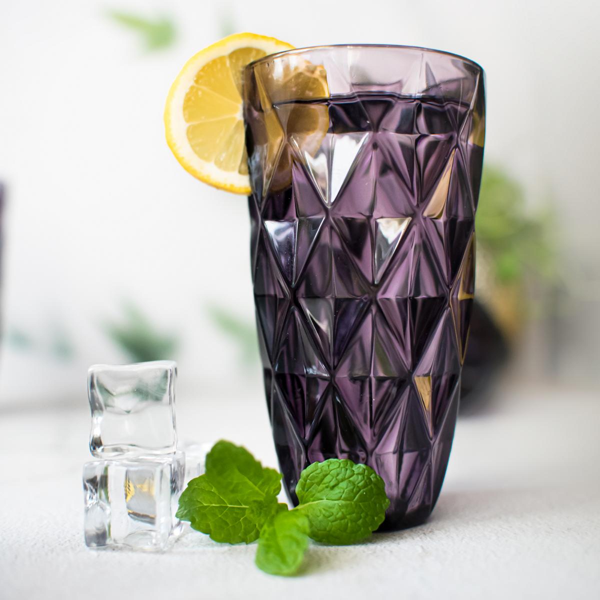 6 Trinkgläser 400ml Lila mit Relief Longdrinkgläser Cocktailgläser Saftgläser
