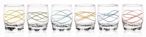 6 Trinkgläser 250ml bunte Linien-Motiv Wassergläser Saftgläser Whiskygläser