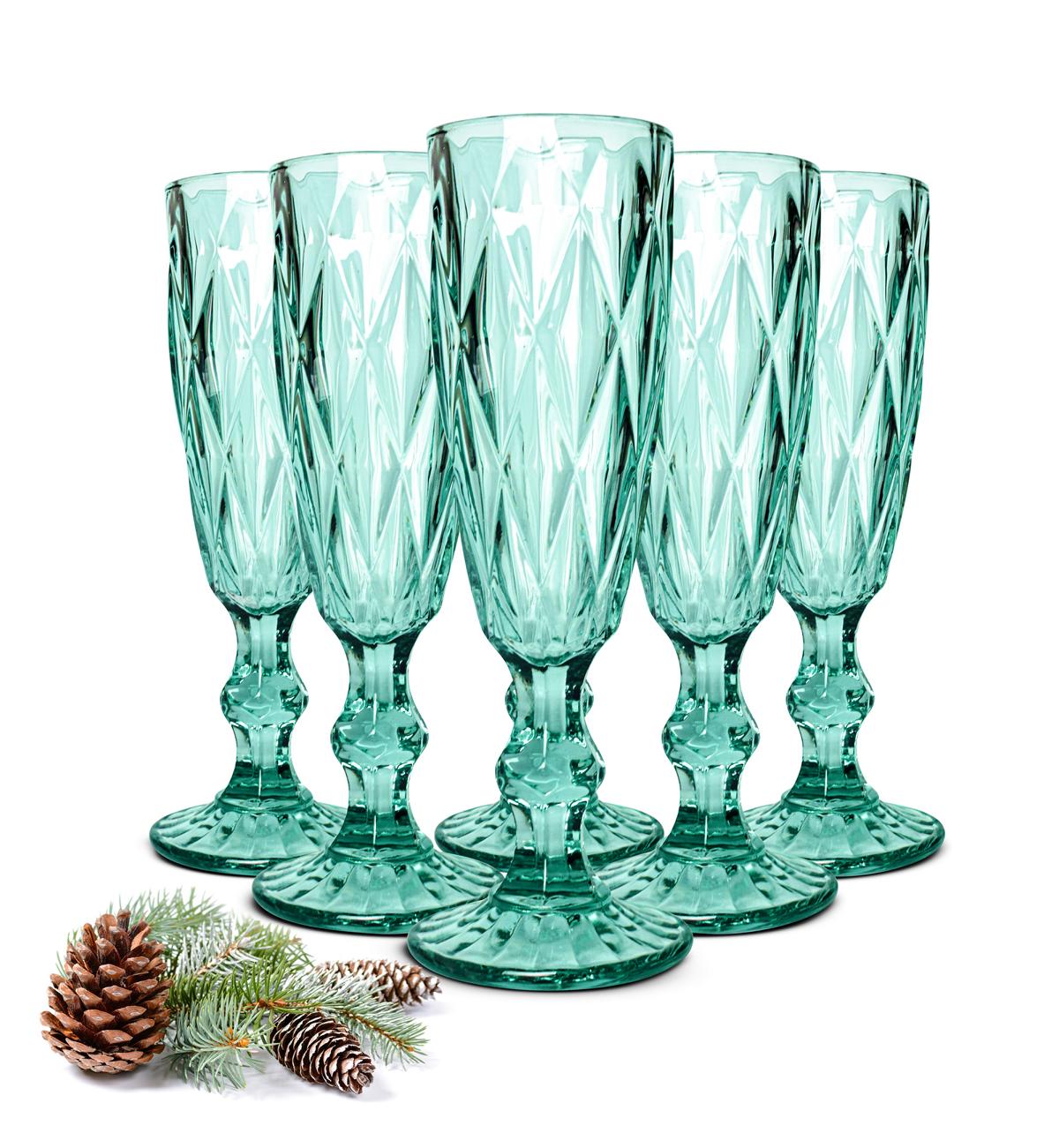 6 Blaue Sektgläser mit Schliff Sektkelche Champagner Prosecco Sektglas Proseccoglas