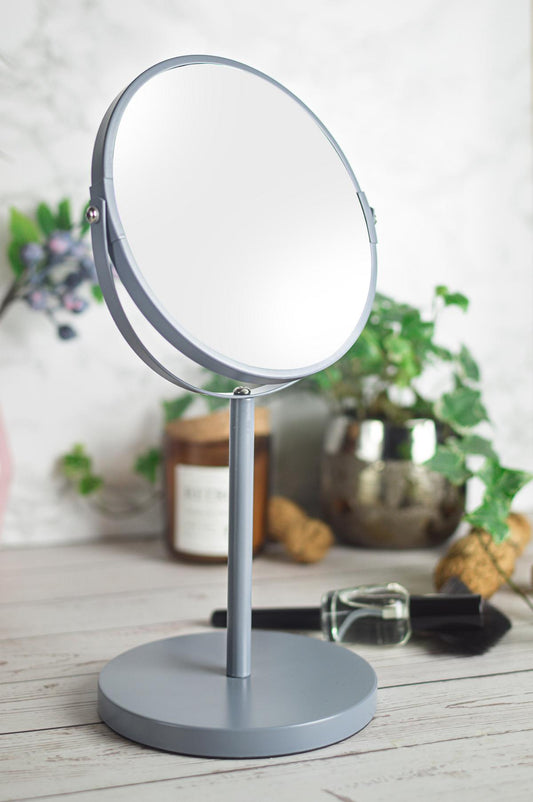 Make-up mirror, cosmetic mirror, shaving mirror, standing mirror, magnification grey