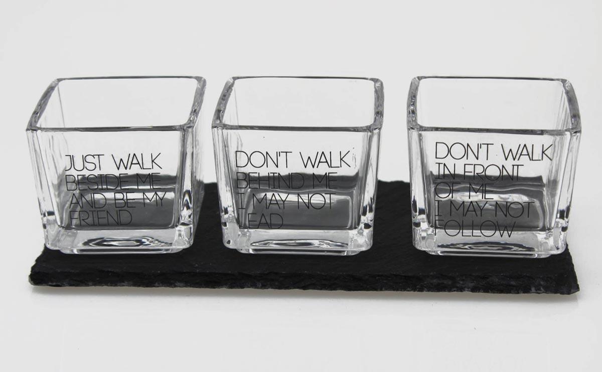 Ensemble de 4 photophores en verre avec impression sur lanterne en ardoise Dipsc