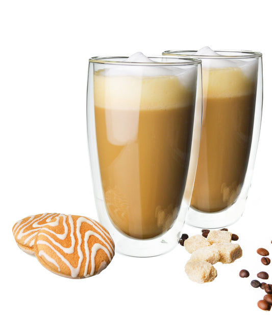 2 double-walled latte macchiato glasses 450ml with 2 stainless steel spoon coffee glasses