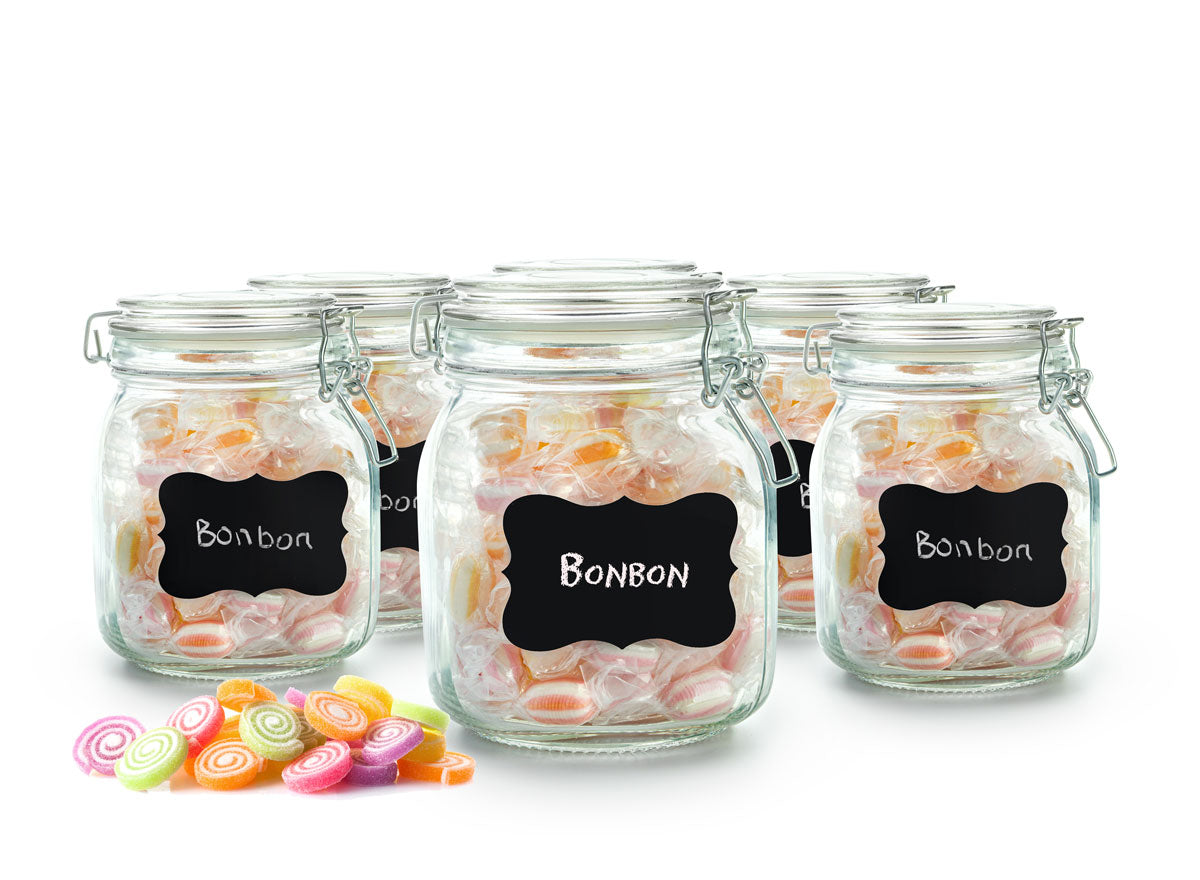 6 Einmachgläser 1000ml Bügelverschluss 10 Etiketten Stift 6x Dichtung