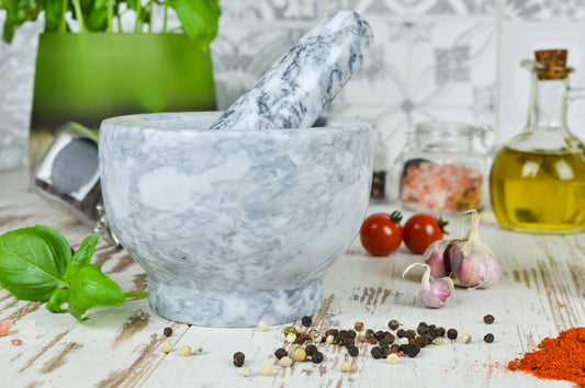 Mörser mit Stössel 2tlg aus Marmor Ø13 Schlegel Zerkleinerer Gewürzmörser 2,3 kg