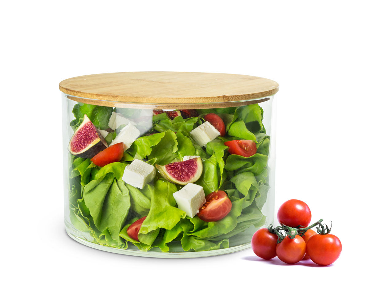 Glasschale mit Holzdeckel Salatschale 20cm Schale Schüssel Glasdose