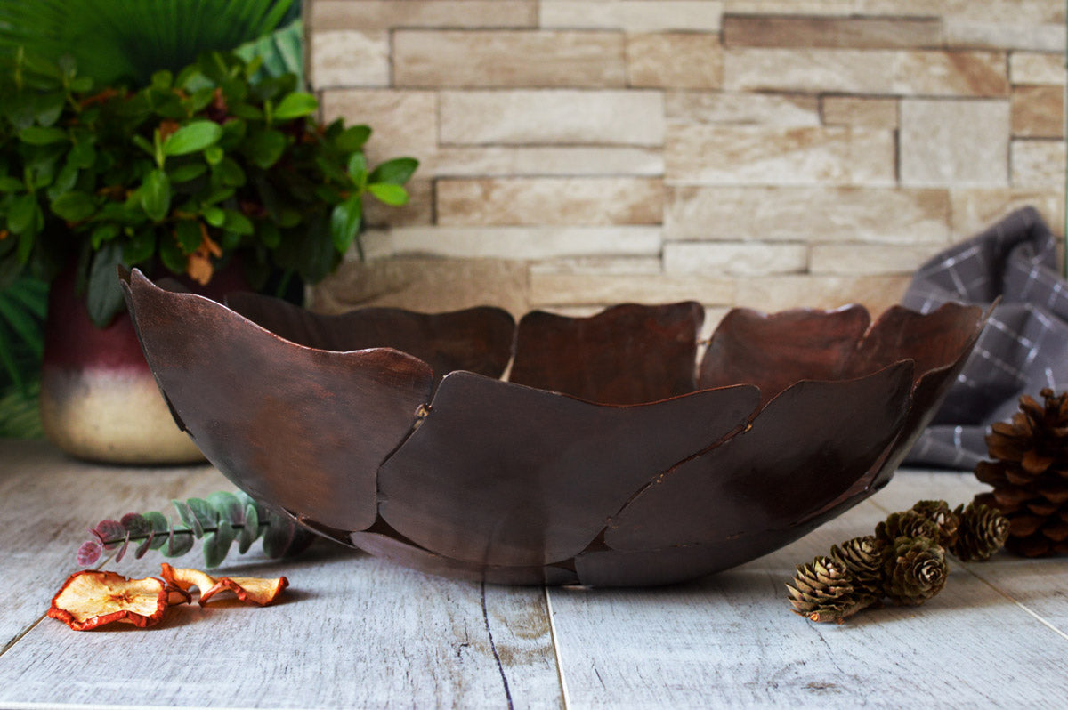 Large metal bowl decorative bowl metal basket fruit bowl table decoration brown