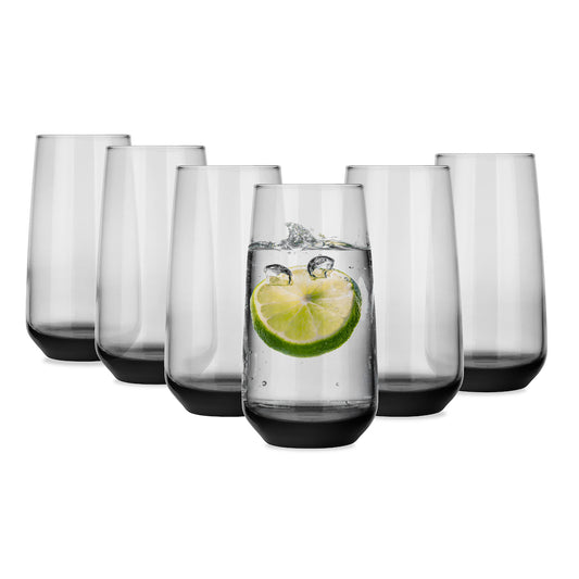 6 schwarze rauchfarbene Longdrinkgläser 430ml  Longdrinkgläser Cocktailgläser Saftgläser