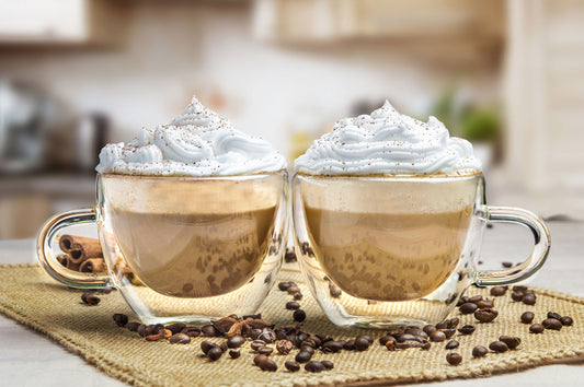 4 Doppelwandige Cappuccino Tassen mit Henkel 300ml Kaffeegläser Teegläser