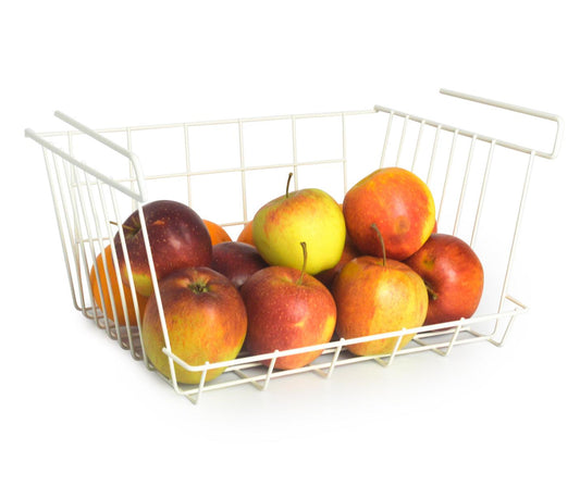 Hanging basket made of metal, cupboard basket, hanging basket, shelf basket, storage basket, wire basket, white