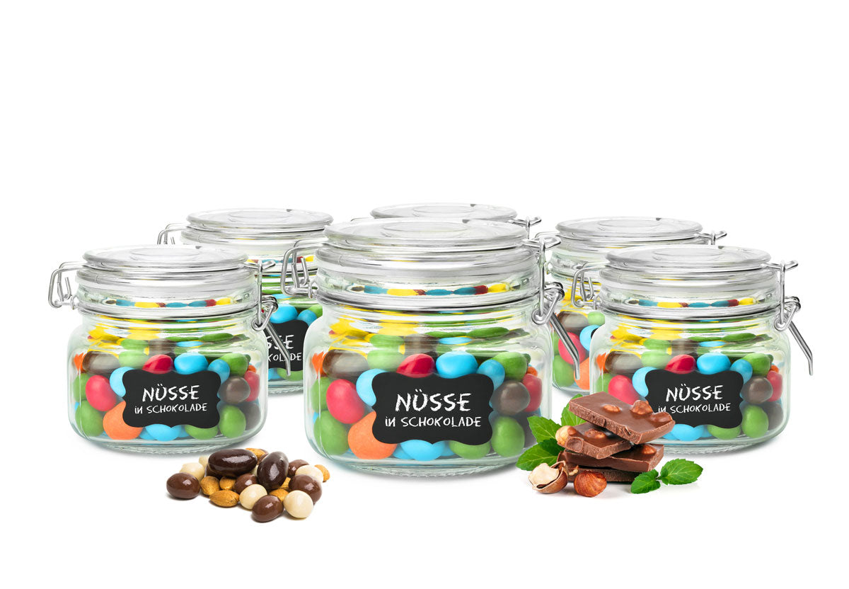 Bocaux de conservation 500 ml, couvercle pivotant, 10 étiquettes, stylo, 6 pots de conservation scellés