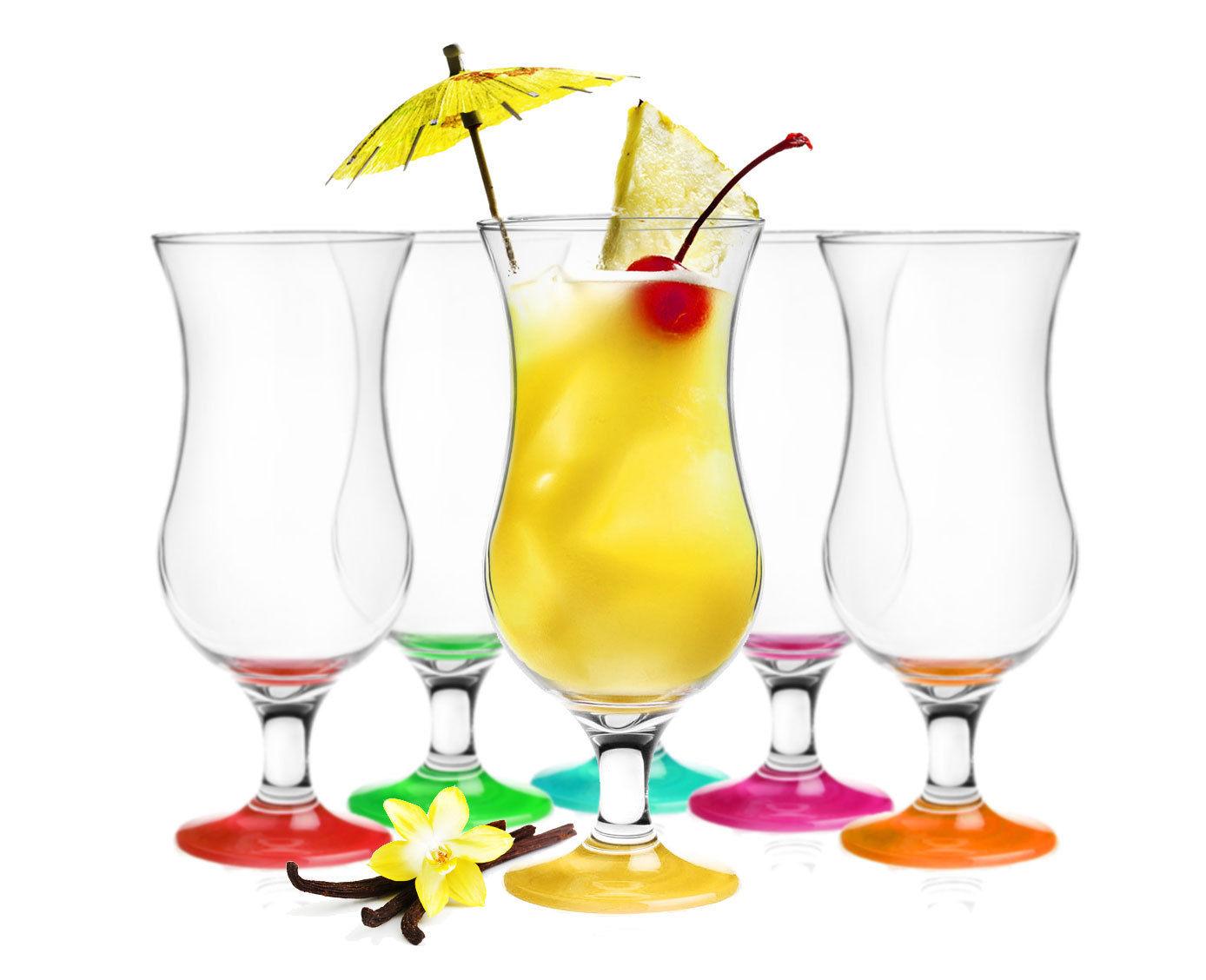 6 Hurricane-Cocktailgläser/ Longdrinkgläser/ Trinkgläser 480ml mit buntem Fuß