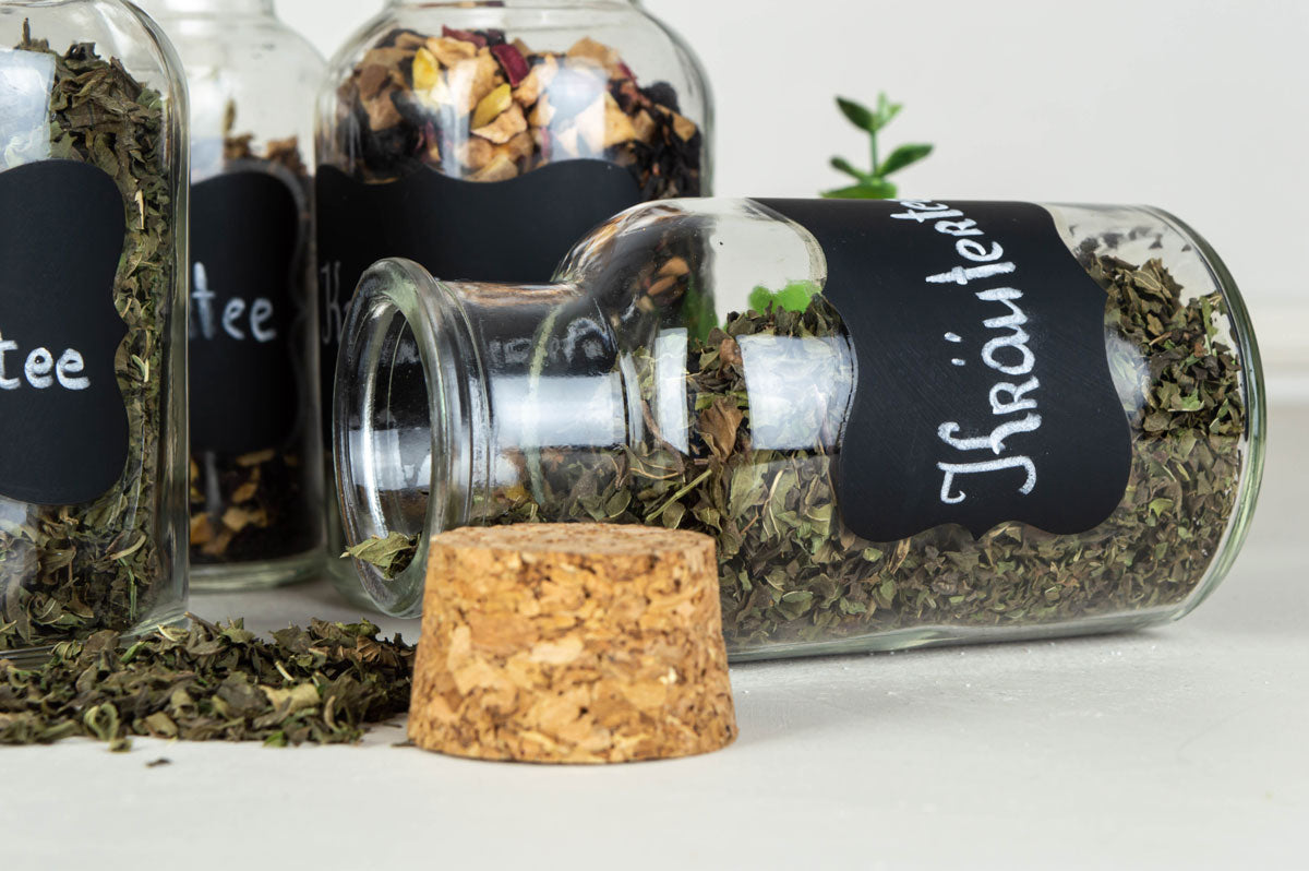 Lot de 2 à 30 pots à épices avec fermeture en liège, 250 ml, champ tableau noir, pot de conservation à craie, pots à épices, bocaux en verre, bocaux de conservation