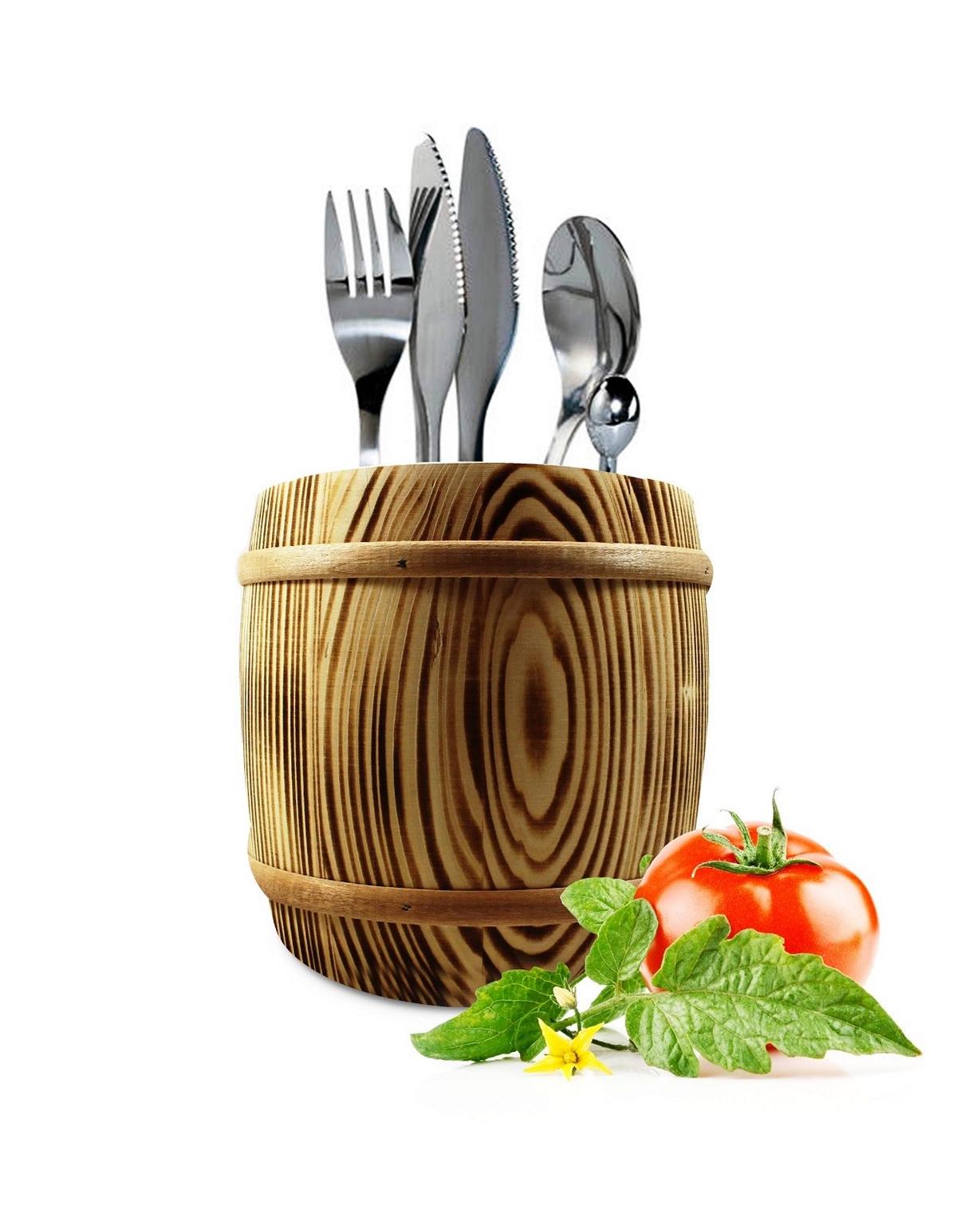 Besteckkorb Barrel Besteckbehälter mit drei Kammern Besteckfass Besteckkasten