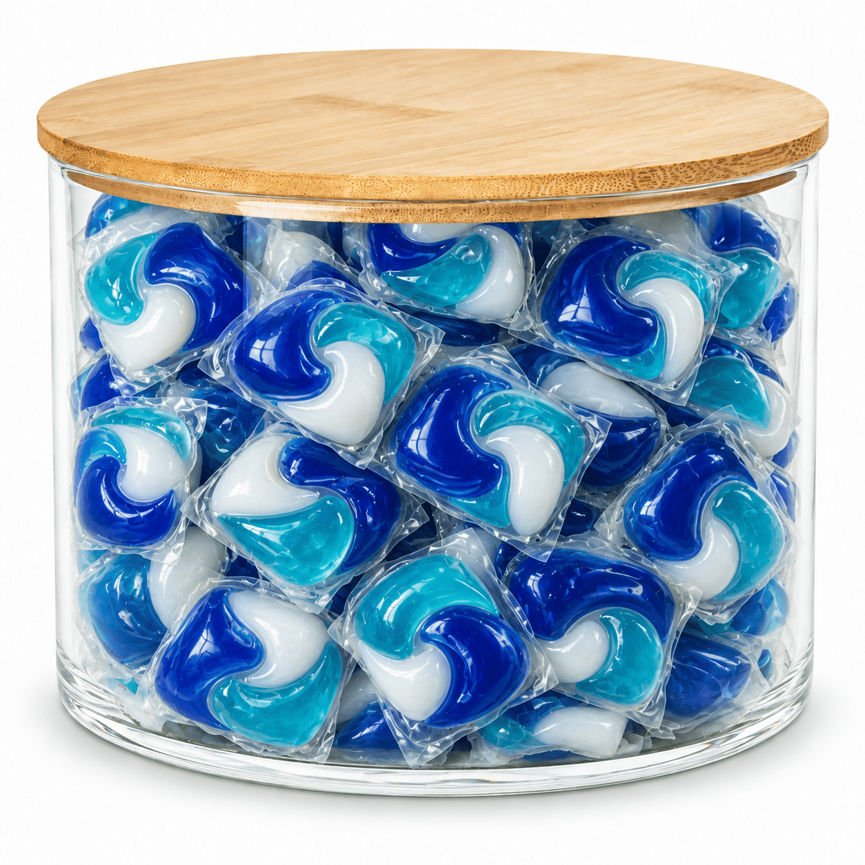 Waschmittel Pods Aufbewahrung Glas mit Holzdeckel Gummidichtung 20cm