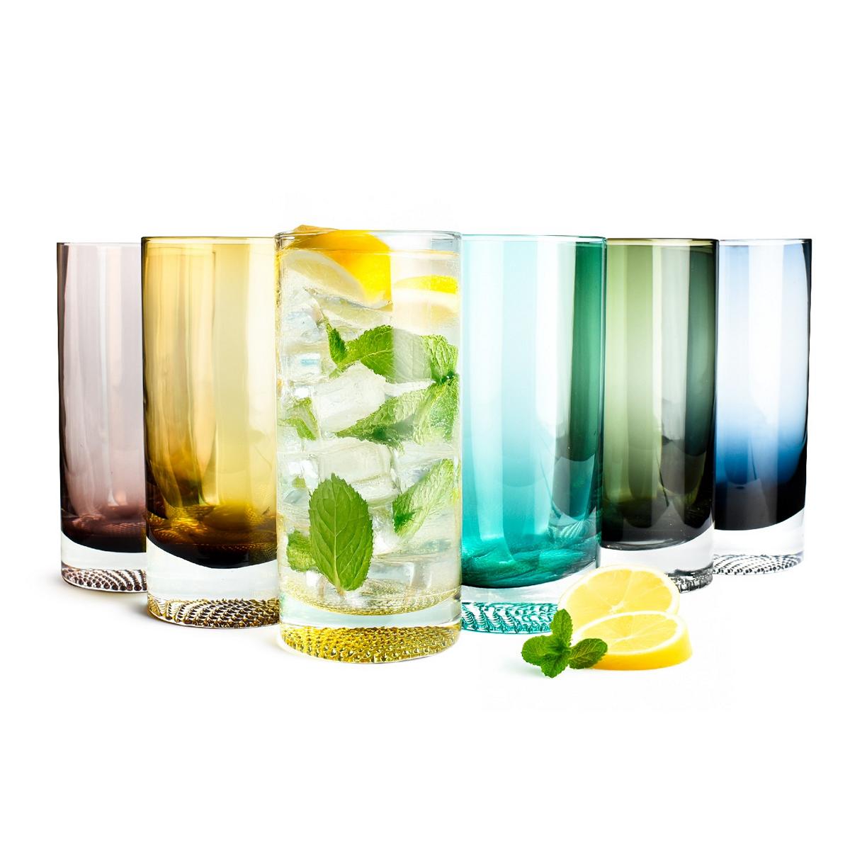 6er Set Longdrinkgläser farbig Cocktailgläser bunt Trinkgläser modern 300 ml Longdrink Gläser für Cocktails Saft und Getränke