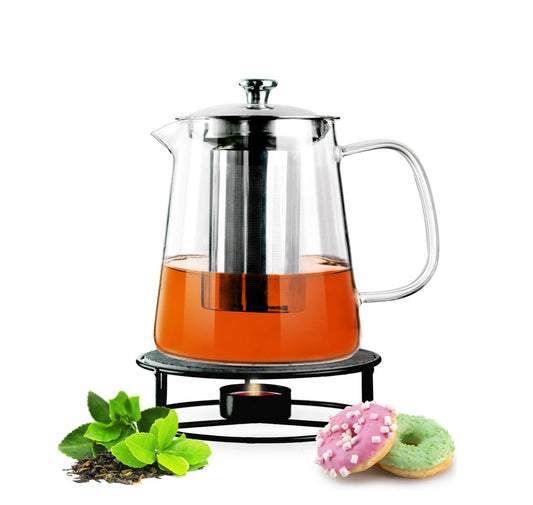 Teapot 1.2L with stainless steel strainer and warmer tea maker glass pot tea set pot