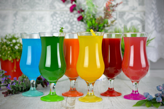 6 Hurricane cocktail glasses/long drink glasses/drinking glasses 480ml with colorful base