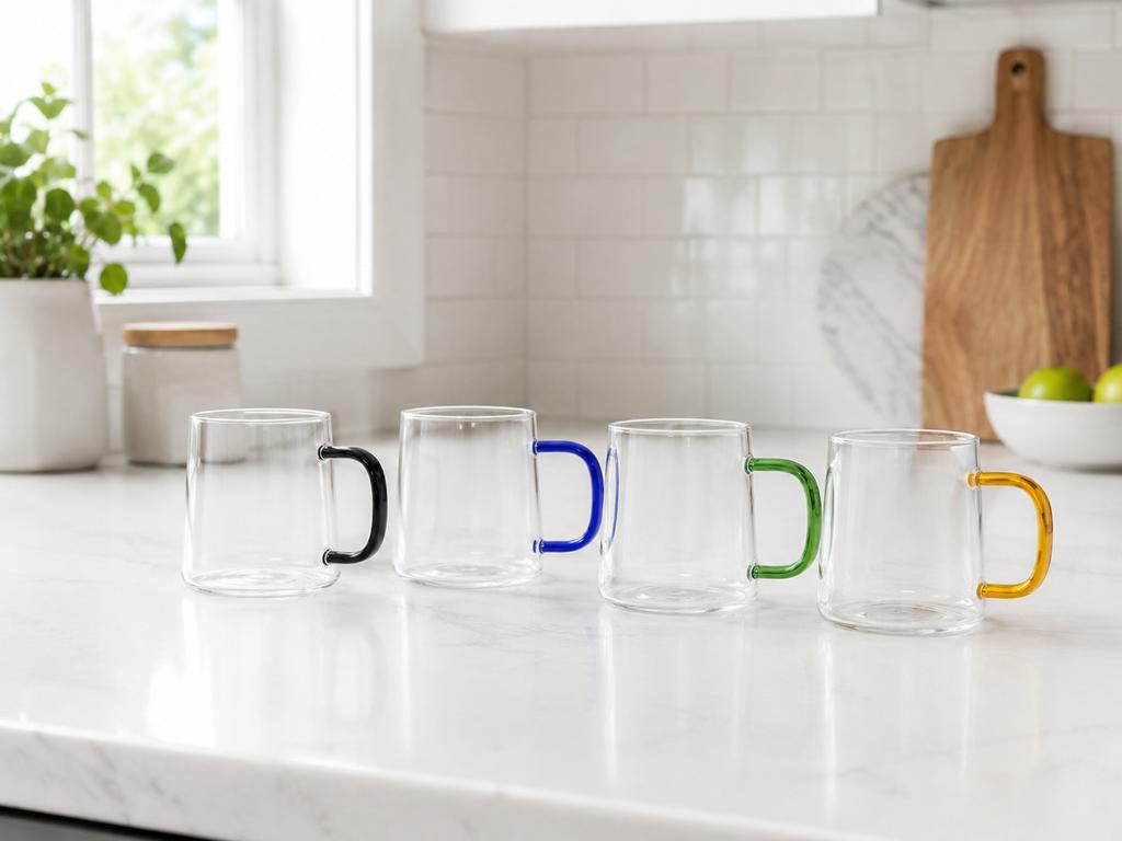 4er Set Glastassen 290 ml Borosilikatglas Kaffeetasse Teegläser Bunt