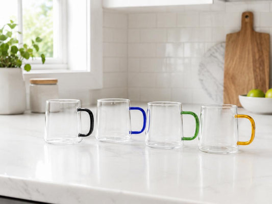 4er Set Glastassen 290 ml Borosilikatglas Kaffeetasse Teegläser Bunt
