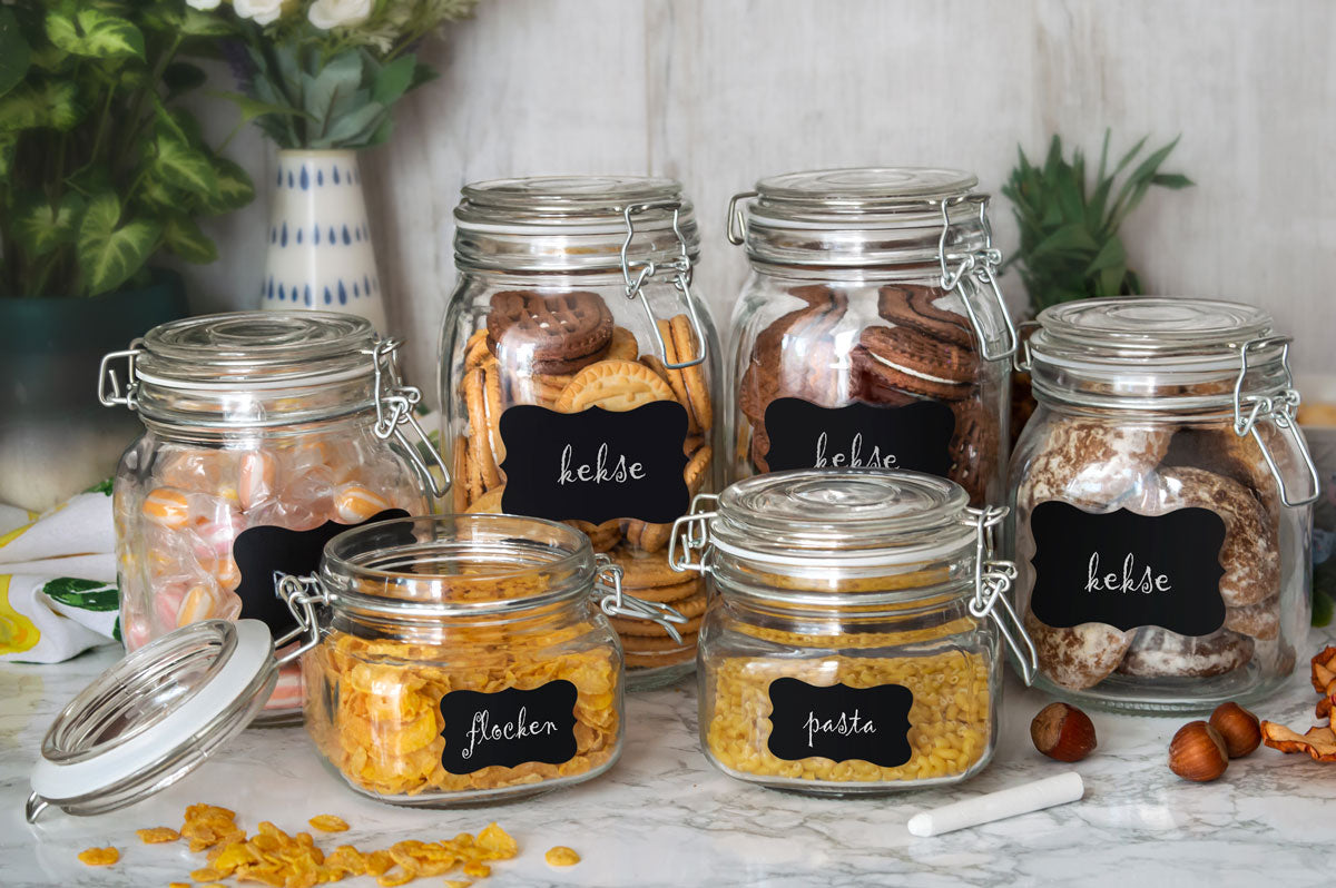 Ensemble de 6 bocaux de conservation 2x1,5L 2x1L 2x500ml avec couvercle pivotant, champ de table, bocal de conservation, pot de conservation