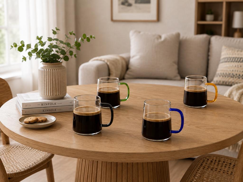 4er Set Glastassen 290 ml Borosilikatglas Kaffeetasse Teegläser Bunt