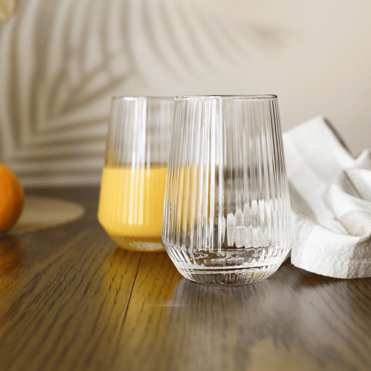 Sendez Trinkgläser 6er Set 400 ml geriffelt Glas moderne Wassergläser Saftgläser für Wasser Saft Cocktails stilvolle Gläser hochwertig spülmaschinengeeignet